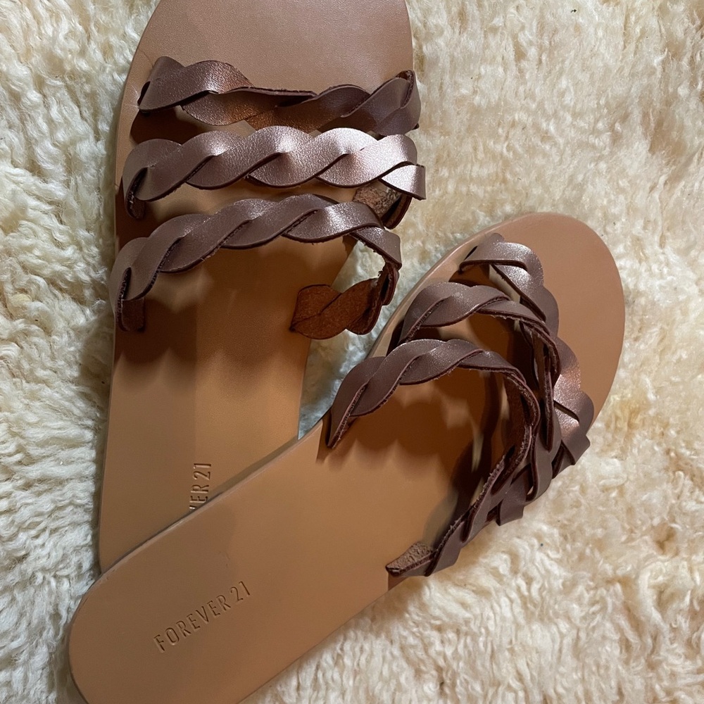 Forever 21 Metallic Braided Slide Sandals
